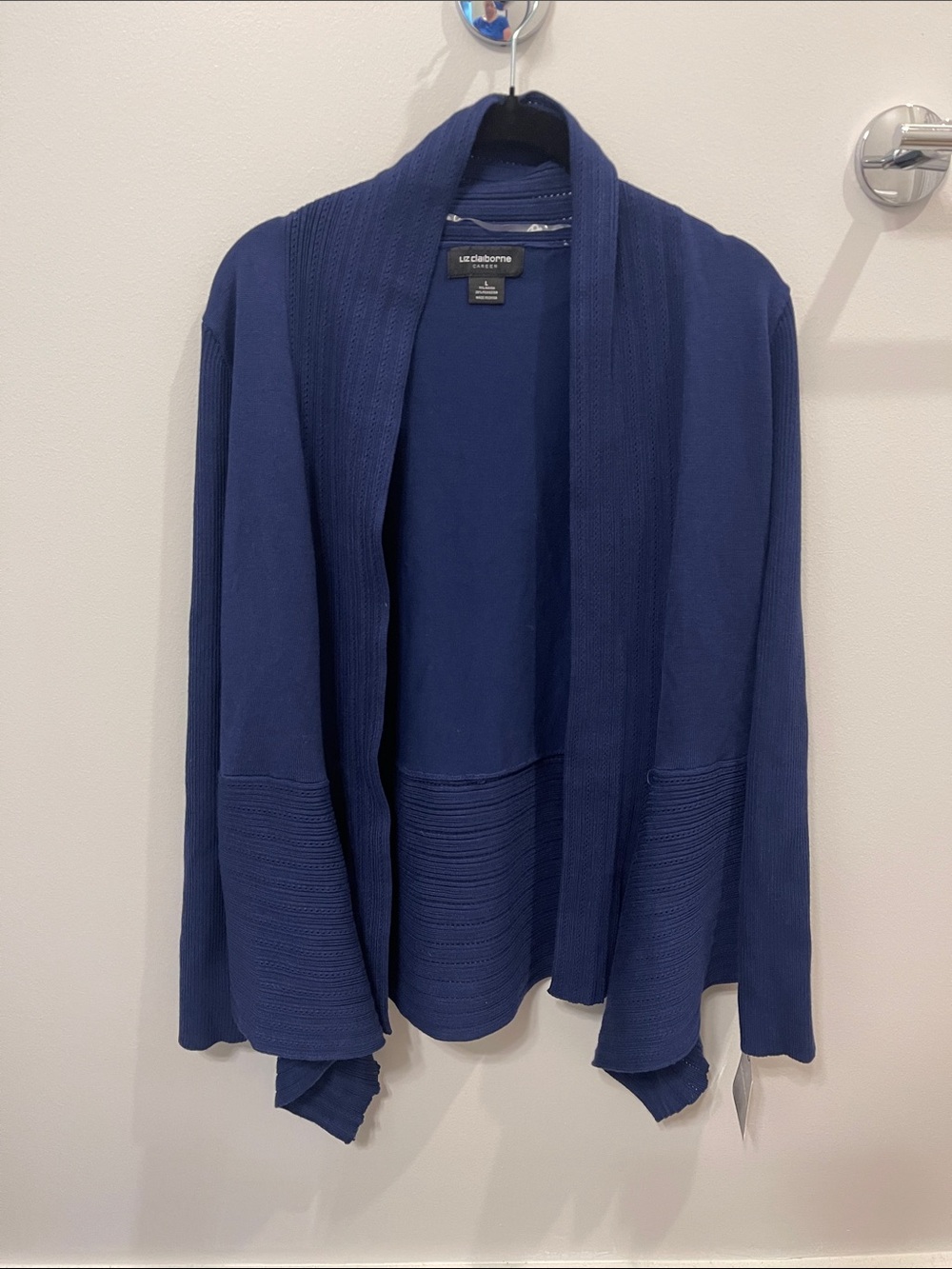 Liz Claiborne Blue Open-Front Draped Shawl Cardigan